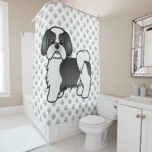 Rideaux De Douche Black and White Shih Tzu Cute Cartoon Dog