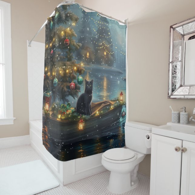 Rideaux De Douche Black Cat Noël Festive Voyage (En situation)