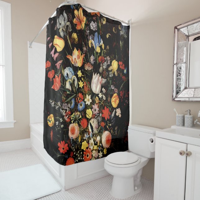 Rideaux De Douche Black Elegant Botanical Floral (En situation)