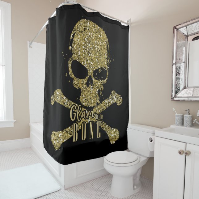 Rideaux De Douche Black Glam to the Bone Gold (En situation)