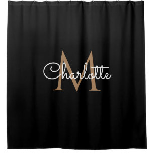 Rideaux De Douche Black Gold Monogram Elegant