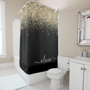Rideaux De Douche Black Gold Parties scintillant Girl Monogramme Nom