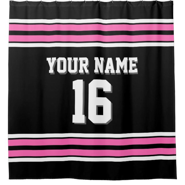 Rideaux De Douche Black Hot Rose White Strips Sport Jersey (Devant)