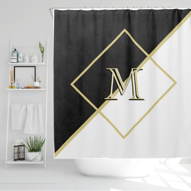 Rideaux De Douche Black Leather Look Blanc Or 3 Couleur Monogramme (Créateur téléchargé)