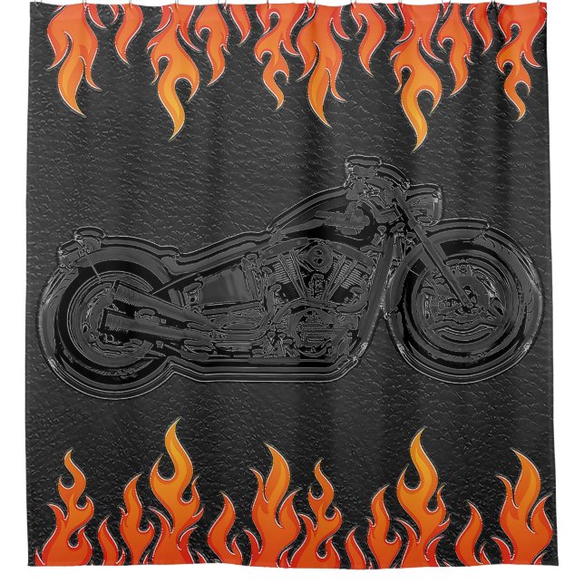 Rideaux De Douche Black Leather Orange Flames (Devant)
