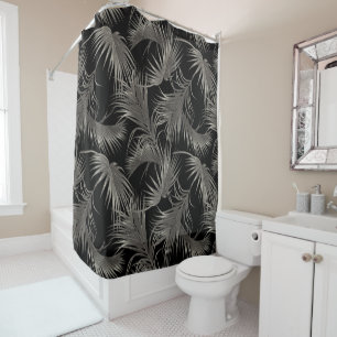 Rideaux De Douche Black Palm Luxe Look Tropical Motif