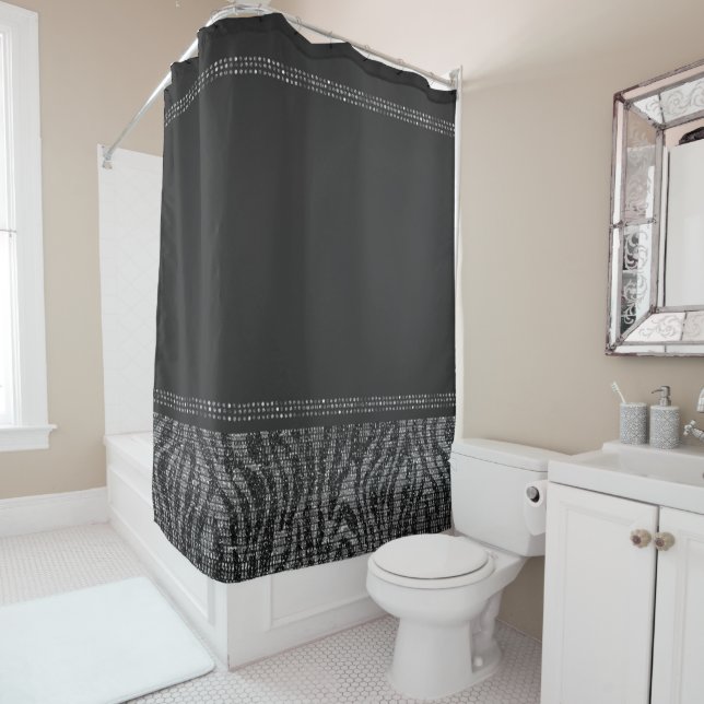 Rideaux De Douche Black & Silver Zebra Wild Poster de animal Glam ex (En situation)