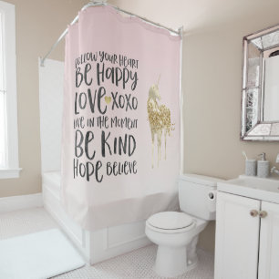 Rideaux De Douche Black Watercolor Inspirational Gold Unicorn