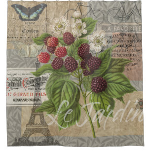 Rideaux De Douche Blackberries Floral Garden Flower Papillon Art