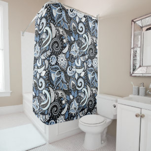 Rideaux De Douche Blanc et bleu motif à pèlerines