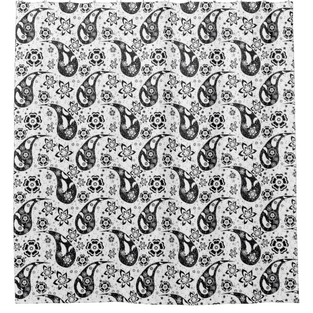 Rideaux De Douche Blanc Floral Paisley Design Motif (Devant)