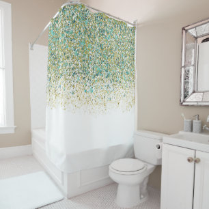 Rideaux De Douche Blanc Or et Paillettes Bleu Canard Glamour Moderne