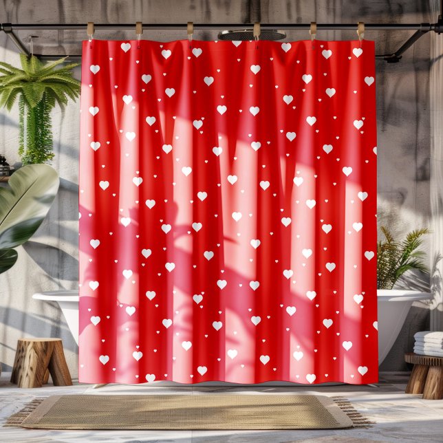 Rideaux De Douche Blanc & Rouge Valentines Coeurs Motif (Créateur téléchargé)