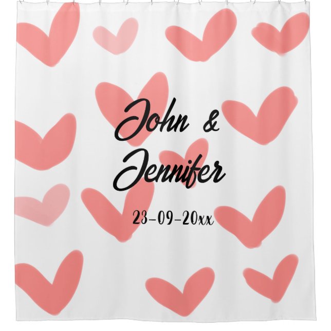 Rideaux De Douche blanc simple style de texte mariage rouge coeur (Devant)
