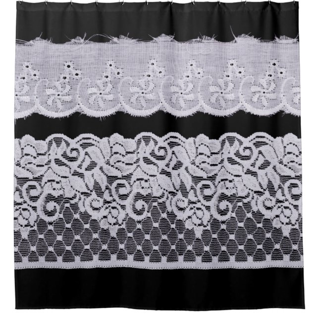 Rideaux De Douche Blanche dentelle ornementale isolée sur arrière -  (Devant)