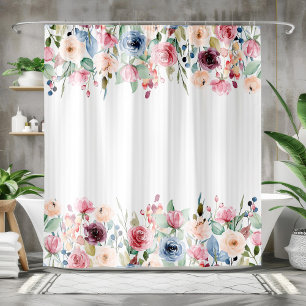 Rideaux De Douche Blancs Fleurs de ressort Accent de bordure