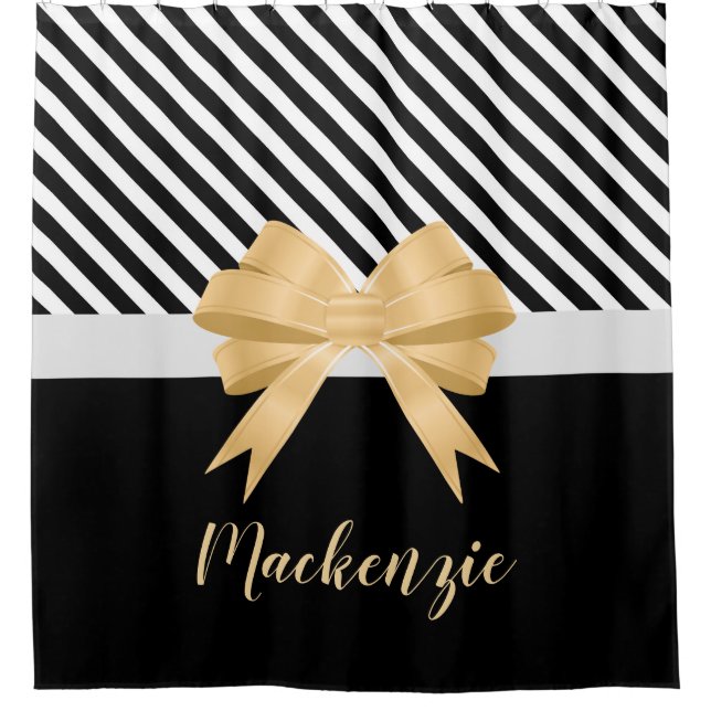 Rideaux De Douche Blancs noirs Goldem Bow (Devant)