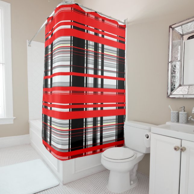 Rideaux De Douche Blancs rouges et noirs (En situation)