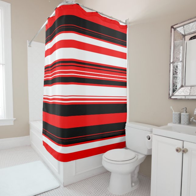 Rideaux De Douche Blancs rouges et noirs (En situation)