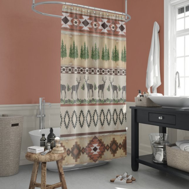Rideaux De Douche Blanket Motif Mountain Rustic Lodge Deer (Créateur téléchargé)