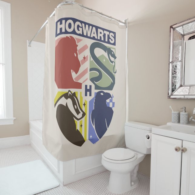 Rideaux De Douche Blason de Poudlard™ vintage tamponné (En situation)