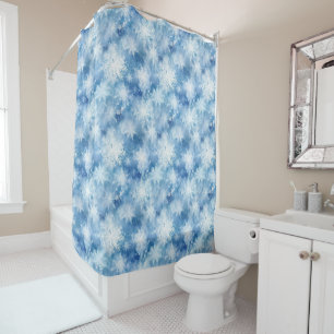 Rideaux De Douche Bleu avec style aquarelle de flocons de neige