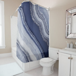 Rideaux De Douche Bleu blanc Agate Marbre