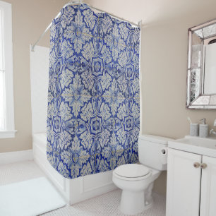 Rideaux De Douche Bleu & Blanc Méditerranéen Vintage motif floral