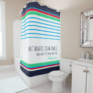 Rideaux De Douche Bleu blanc turquoise rouge rayé personnalisé côte