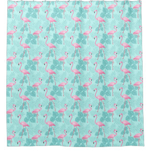 Rideaux De Douche Bleu clair Flamant rose Vintage