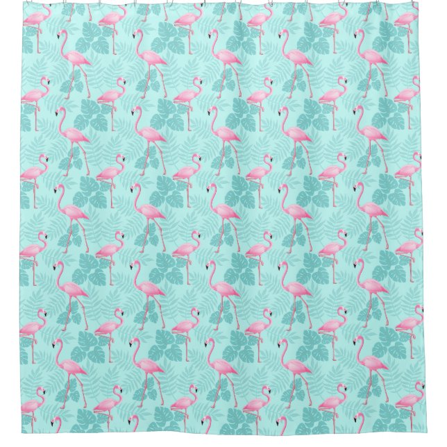 Rideaux De Douche Bleu clair Flamant rose Vintage (Devant)