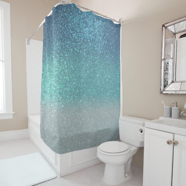 Rideaux De Douche Bleu clair Turquoise Parties scintillant brillante (En situation)