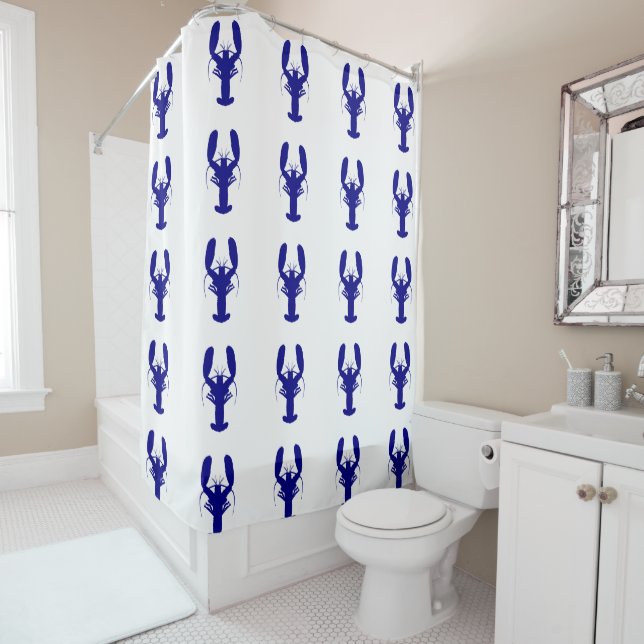 Rideaux De Douche Bleu de la marine sur homard blanc (En situation)