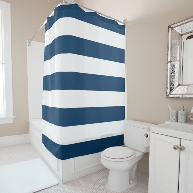 Rideaux De Douche Bleu de marine, blanc (En situation)