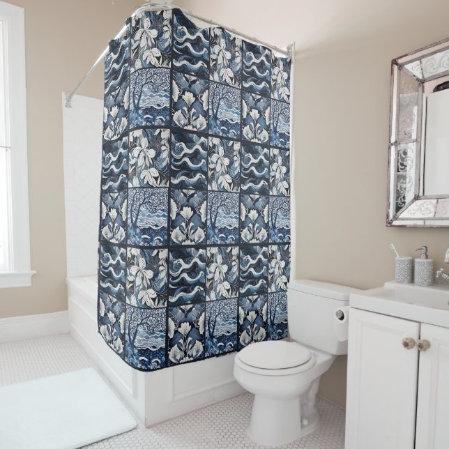Rideaux De Douche Bleu de marine moderne (En situation)