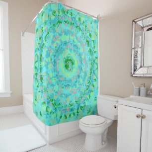 Rideaux De Douche Bleu de plage et Abstrait vert