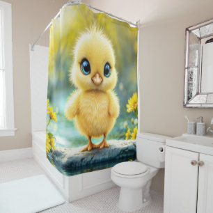 Rideaux De Douche Bleu de poulet moelleux jaune soleil - Oiseau aux