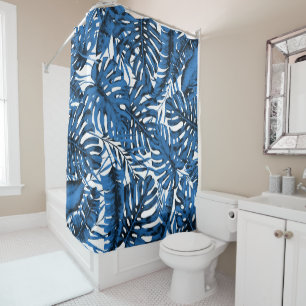 Rideaux De Douche Bleu Denim Moyen Feuilles de Palmier Tropicales Él