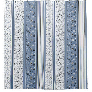Rideaux De Douche Bleu des bandes BOHO rétro