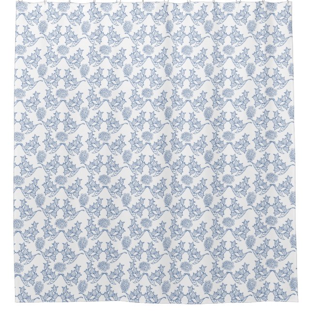 Rideaux De Douche Bleu d'indigo chic sur l'impression florale (Devant)