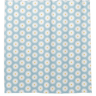 Rideaux De Douche Bleu et blanc Retro Vintage Daisy Motif