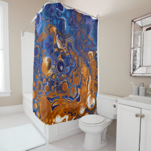 Rideaux De Douche Bleu et cuivre Art moderne Abstrait