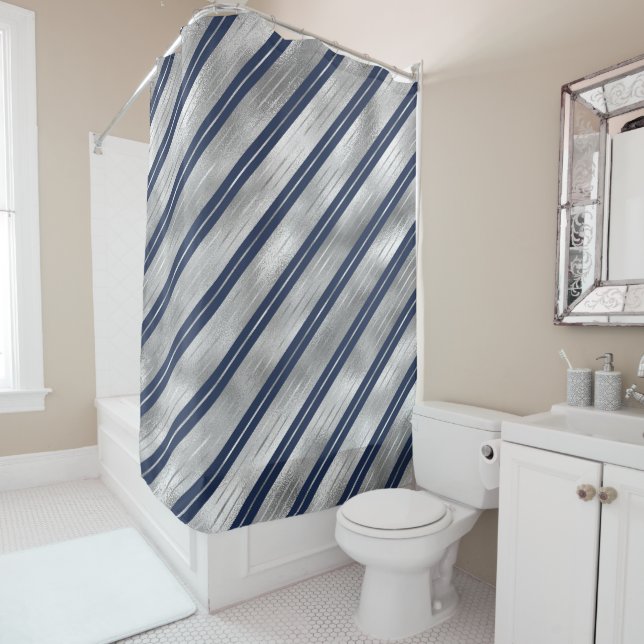 Rideaux De Douche Bleu et gris brillant (En situation)
