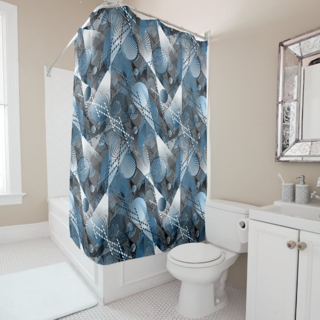 Rideaux De Douche Bleu et gris. Résumé. (En situation)