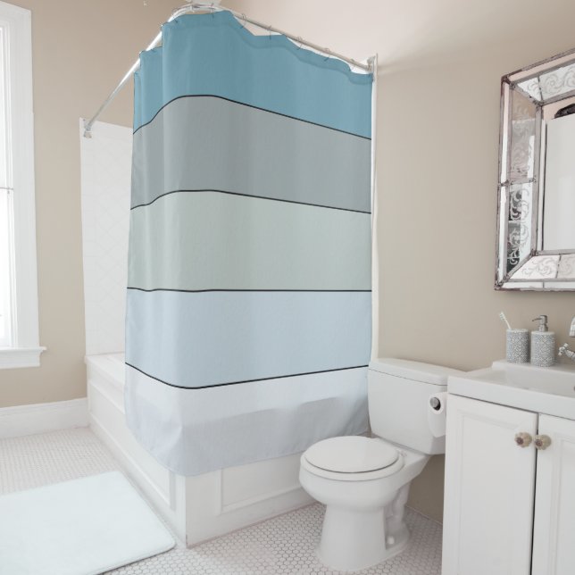 Rideaux De Douche Bleu Et Gris Sur Papier Aquarelle (En situation)