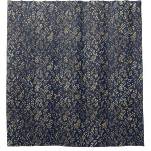 Rideaux De Douche Bleu et or Abstrait Art Déco Motif Feuille 