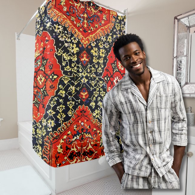 Rideaux De Douche Bleu et orange Oushak Tapis Oriental Imprimer (Créateur téléchargé)