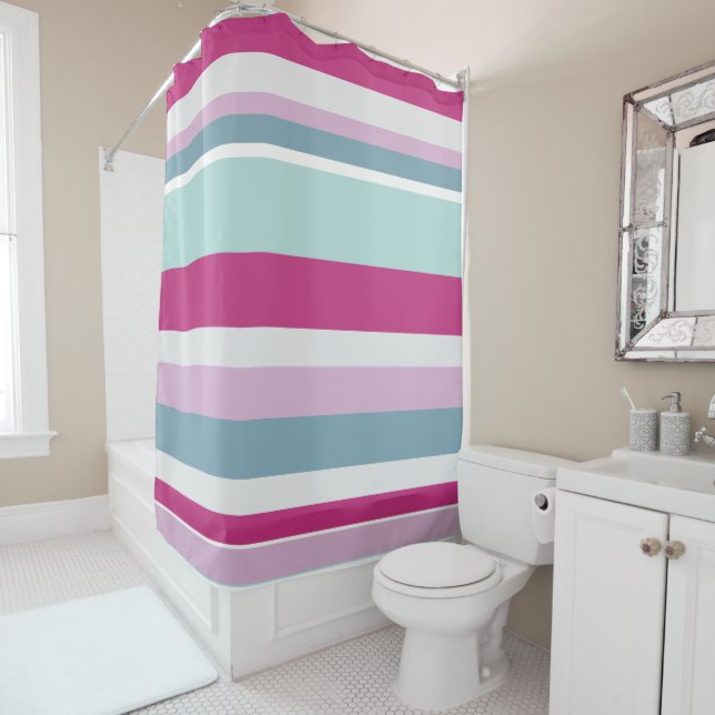 Rideaux De Douche Bleu et rose (En situation)