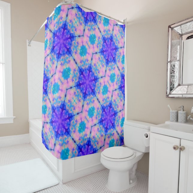 Rideaux De Douche Bleu et rose Gradient Pastel Bubble Art (En situation)