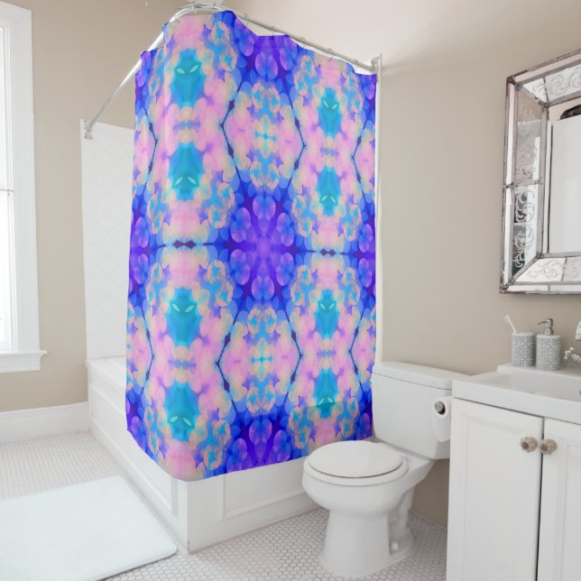 Rideaux De Douche Bleu et rose Gradient Pastel Bubble Art (En situation)